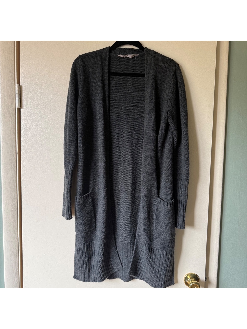 Athleta 100% Merino Wool Long Open Cardigan Sweater Gray Size S - Picture 2 of 8